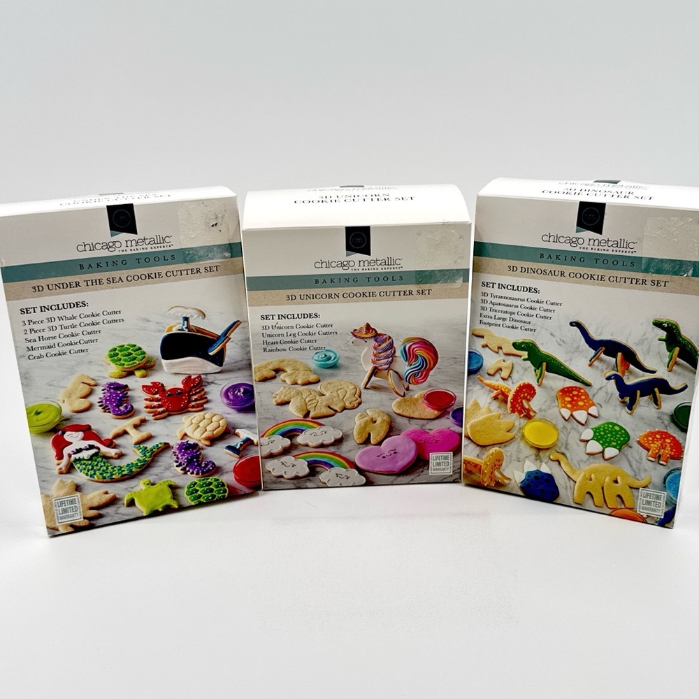 NIB Chicago Metallic 3D Cookie Cutter Sets - Ocean, Unicorn, Dinosaurs